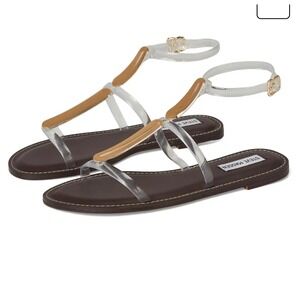 Steve Madden Alma Jewelry Embellished Gladiator Sandals Clear Gold Brown 8M